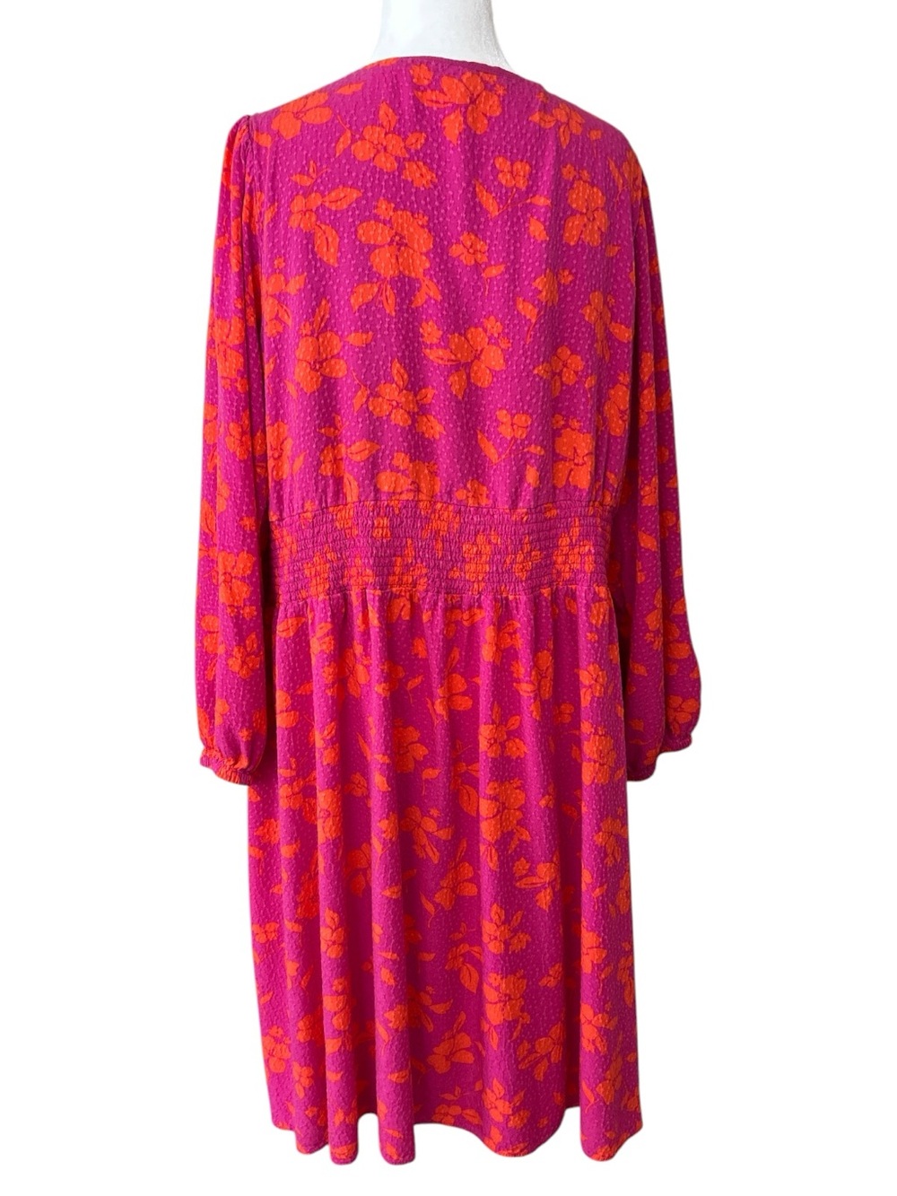 Draper James Pink Orange Floral Smocked Midi Dress 1X Long Sleeve Boho - Picture 4 of 6